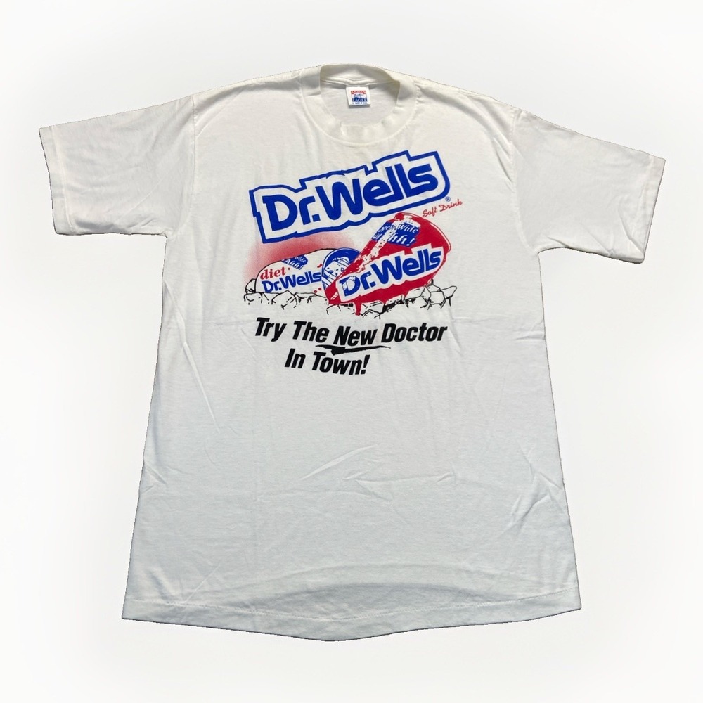 Dr Wells Shirt Mens L White Soda Pop Promo Pepsi 90s 80s Vintage Pepper